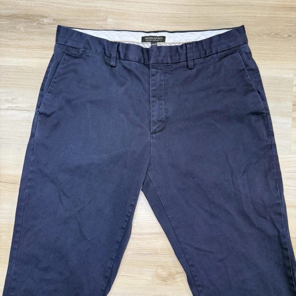 Banana Republic Men Size 34 x 32 Pants Navy Blue Emerson Straight Chinos Stretch